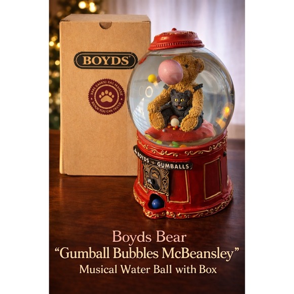 Boyds Bear Gumball Bubbles‎ McBeansley Musical Water Ball Snow Globe 27757 Box